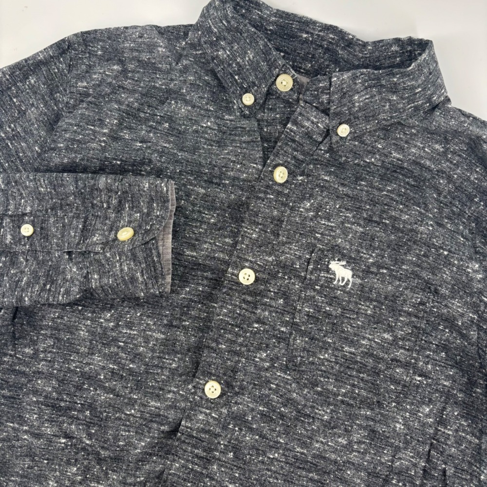 Abercrombie Kids Button Down Shirt Kids XL 16‎ Grey Excellent Slub Long Sleeve